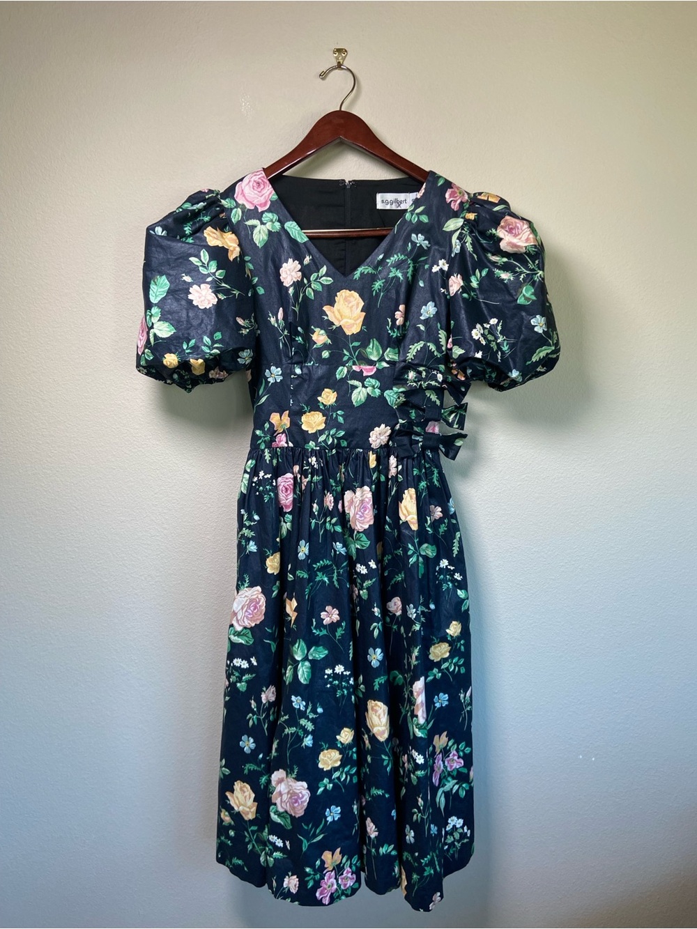 Vintage S.G.Gilbert Floral Puff-Sleeve Midi Dress